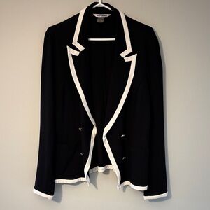 Elegant Black Blazer with White Trim